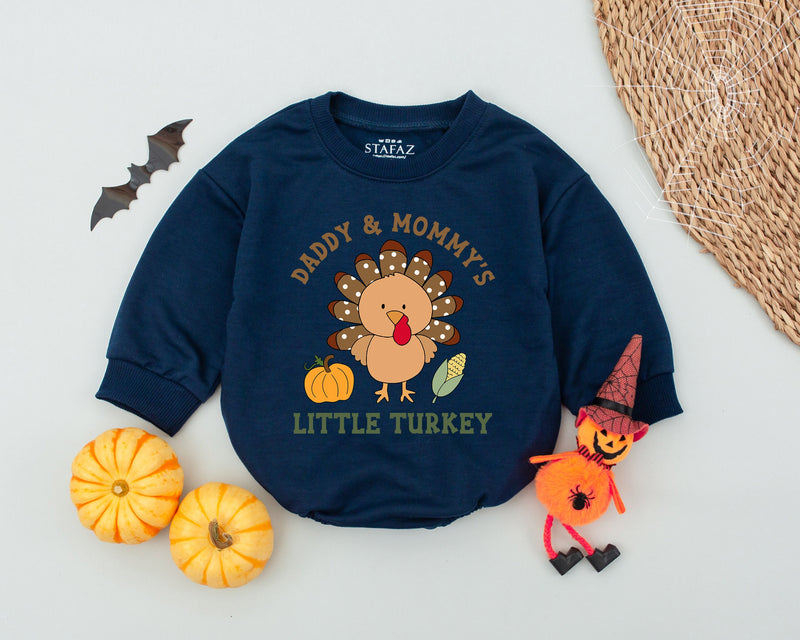 Daddy and Mommy's Little Turkey Baby Romper Cute Thanksgiving Outfit Retro Style Infant Bodysuit Perfect Baby Shower Gift