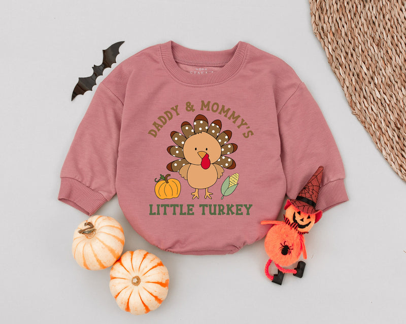 Daddy and Mommy's Little Turkey Baby Romper Cute Thanksgiving Outfit Retro Style Infant Bodysuit Perfect Baby Shower Gift
