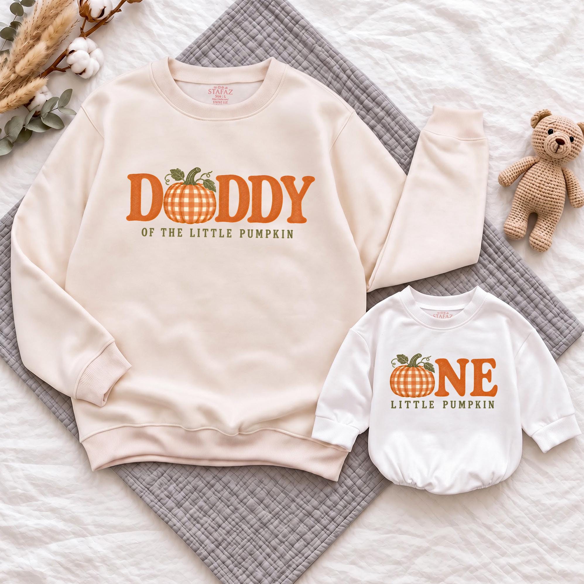Daddy of the Little Pumpkin Sweatshirt and One Little Pumpkin Baby Bodysuit, Matching Fall Family Outfit for Pumpkin Patch Photos