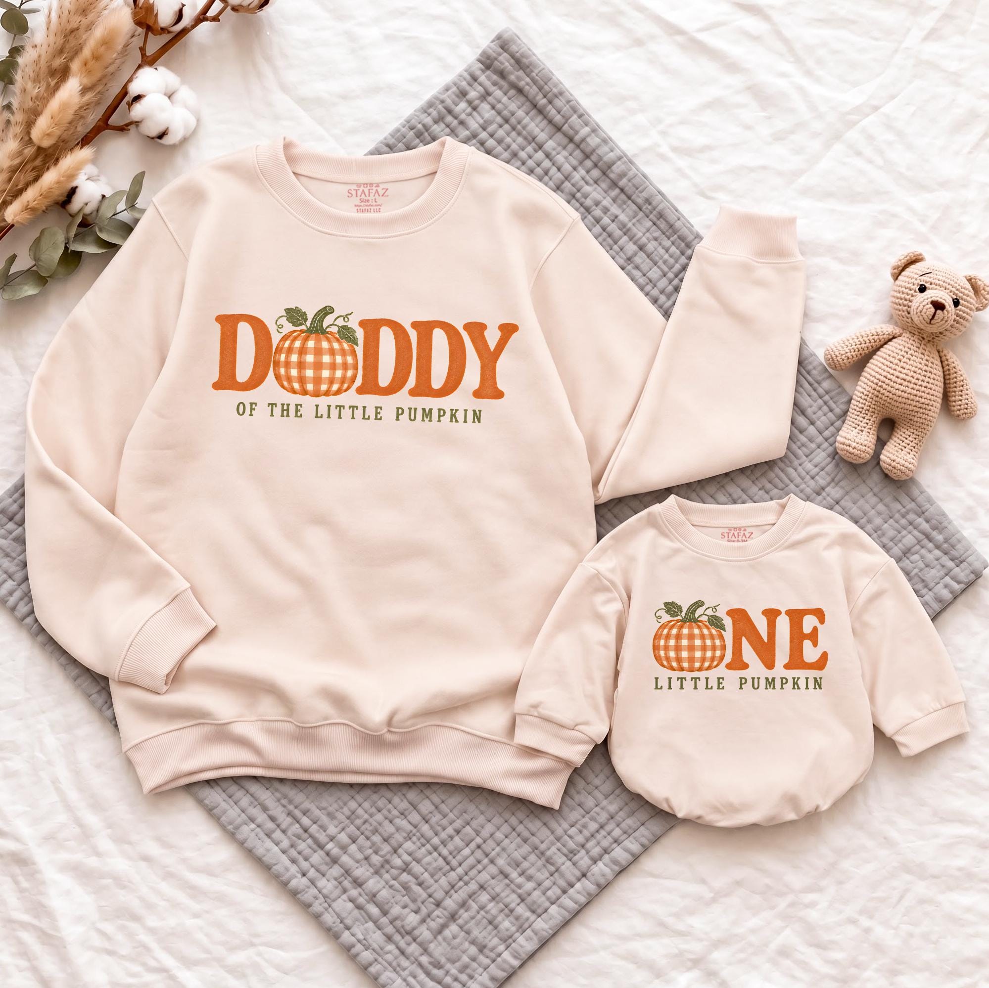 Daddy of the Little Pumpkin Sweatshirt and One Little Pumpkin Baby Bodysuit, Matching Fall Family Outfit for Pumpkin Patch Photos