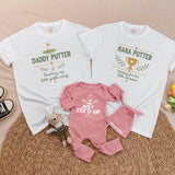 Daddy Putter and Mama Putter Family Golf Shirts with Baby 'Just Teed Up' Romper and Custom Name Hat Set, Fun Matching Outfit