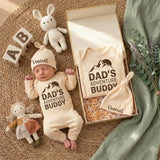 Daddy's Adventure Buddy Baby Gift Set with Mountain Graphic Bodysuit Newborn Coming Home Outfit Cotton Retro Design Pregnancy Announcement