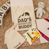 Daddy's Adventure Buddy Baby Gift Set with Mountain Graphic Bodysuit Newborn Coming Home Outfit Cotton Retro Design Pregnancy Announcement