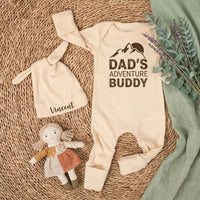 Daddy's Adventure Buddy Baby Gift Set with Mountain Graphic Bodysuit Newborn Coming Home Outfit Cotton Retro Design Pregnancy Announcement