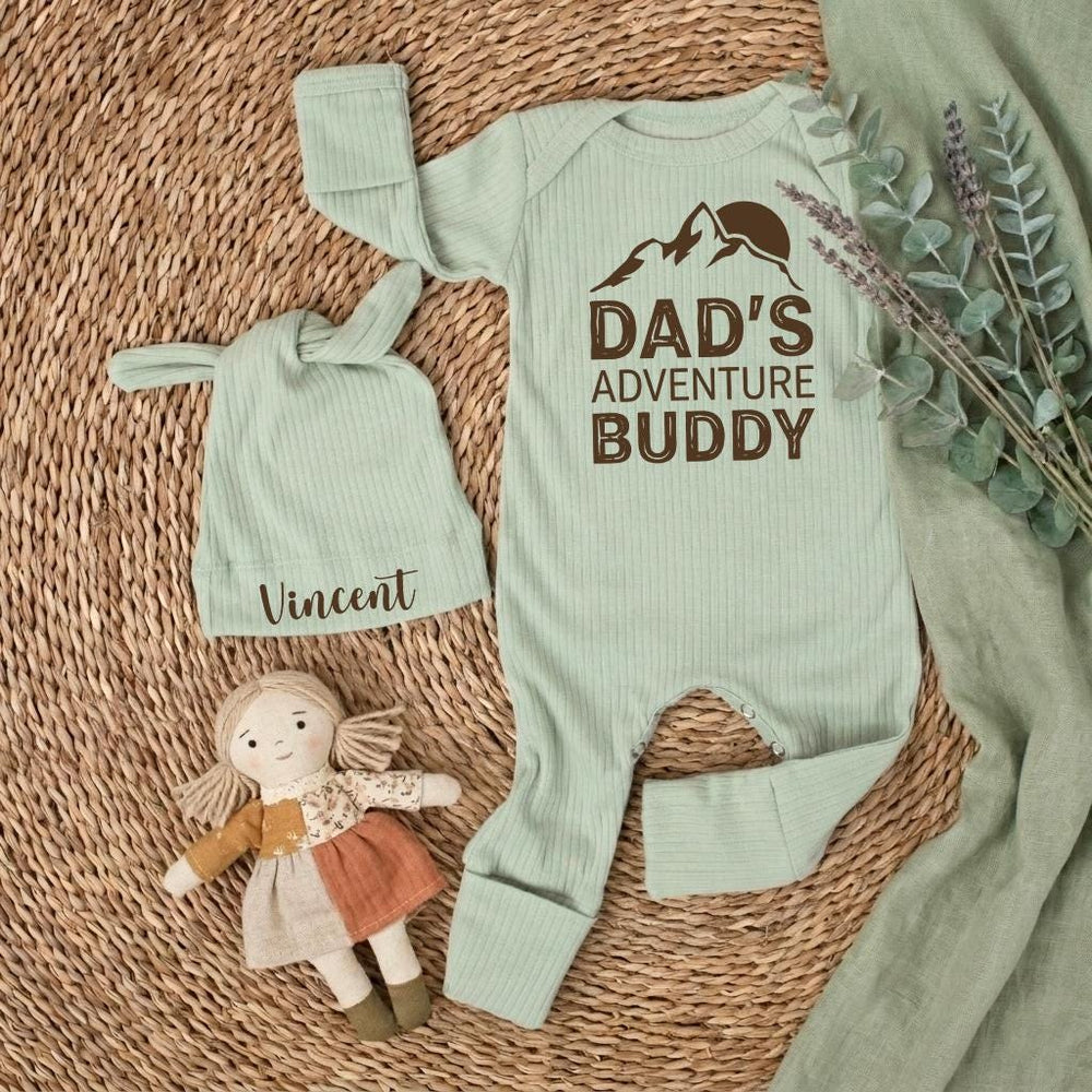 Daddy's Adventure Buddy Baby Gift Set with Mountain Graphic Bodysuit Newborn Coming Home Outfit Cotton Retro Design Pregnancy Announcement