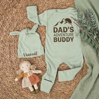Daddy's Adventure Buddy Baby Gift Set with Mountain Graphic Bodysuit Newborn Coming Home Outfit Cotton Retro Design Pregnancy Announcement