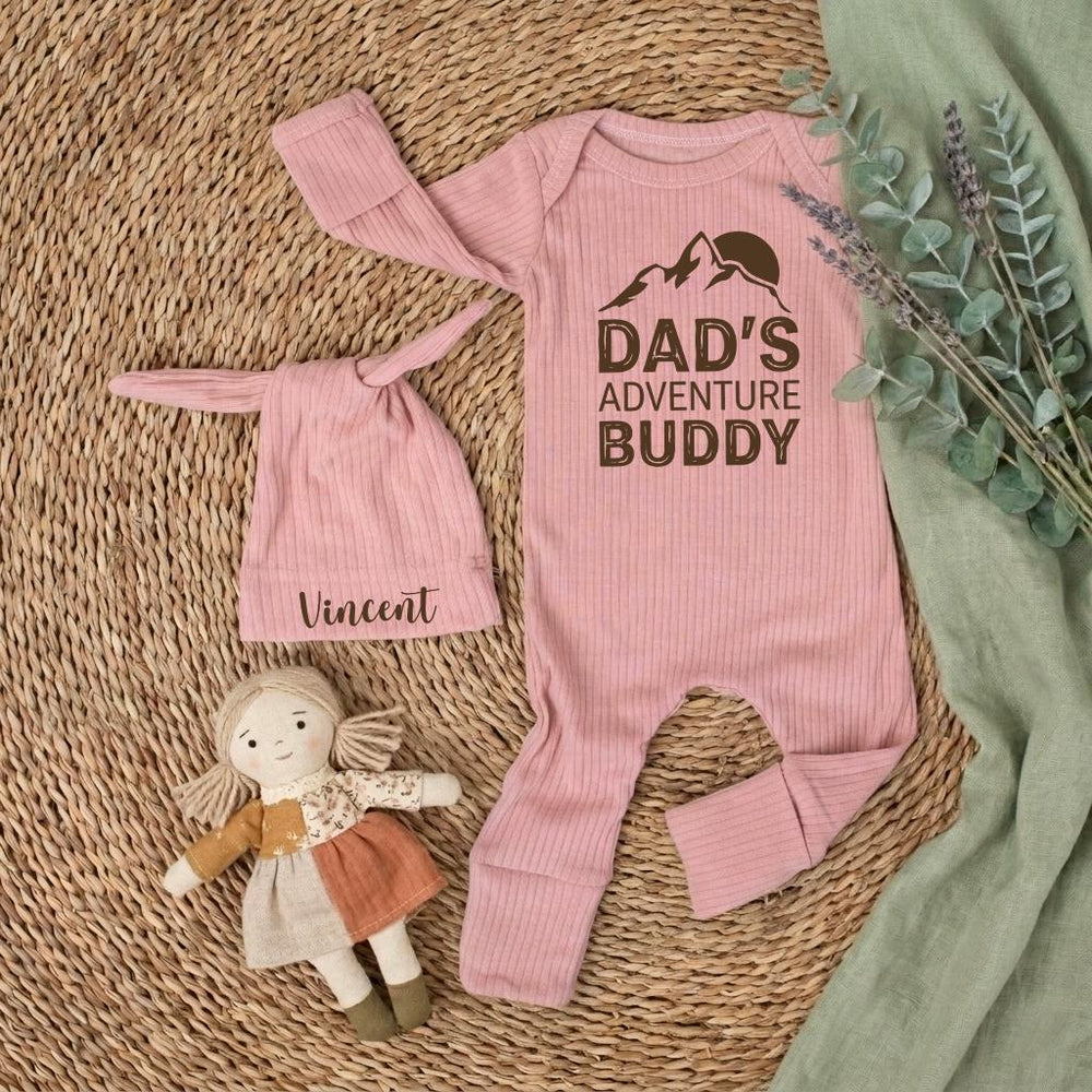 Daddy's Adventure Buddy Baby Gift Set with Mountain Graphic Bodysuit Newborn Coming Home Outfit Cotton Retro Design Pregnancy Announcement