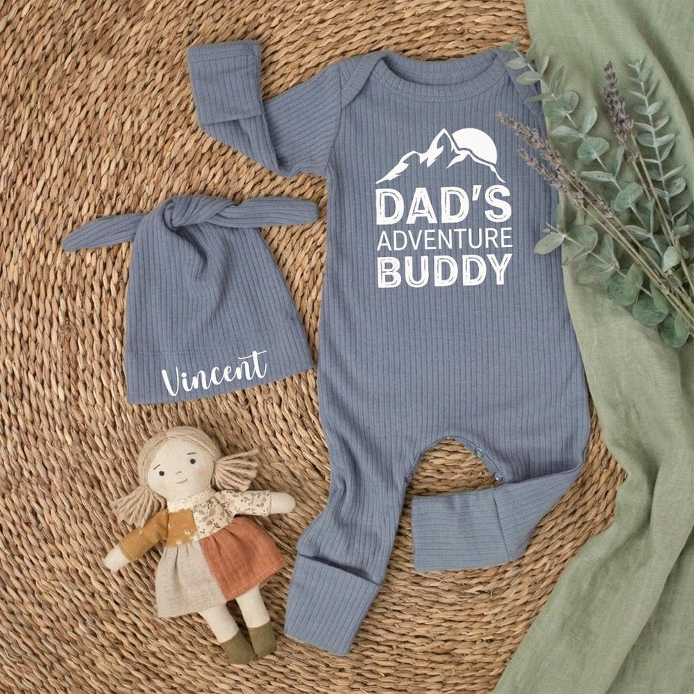 Daddy's Adventure Buddy Baby Gift Set with Mountain Graphic Bodysuit Newborn Coming Home Outfit Cotton Retro Design Pregnancy Announcement
