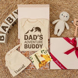 Daddy's Adventure Buddy Baby Gift Set with Mountain Graphic Bodysuit Newborn Coming Home Outfit Cotton Retro Design Pregnancy Announcement