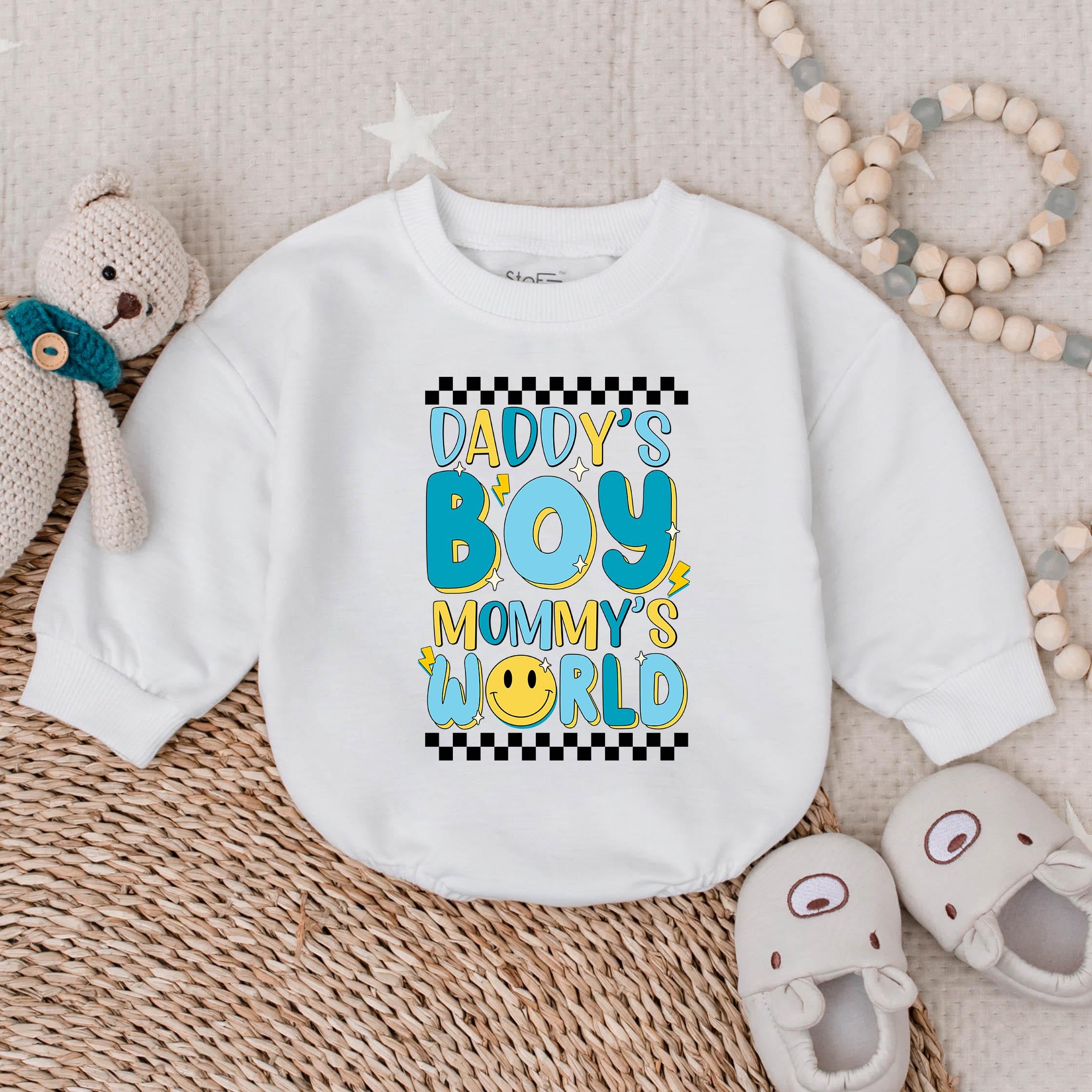 Daddy's Boy Mommy's World Bubble Romper Baby Boy First Father's Day Gift Vibrant Cotton Outfit Infant Bodysuit Fun Design