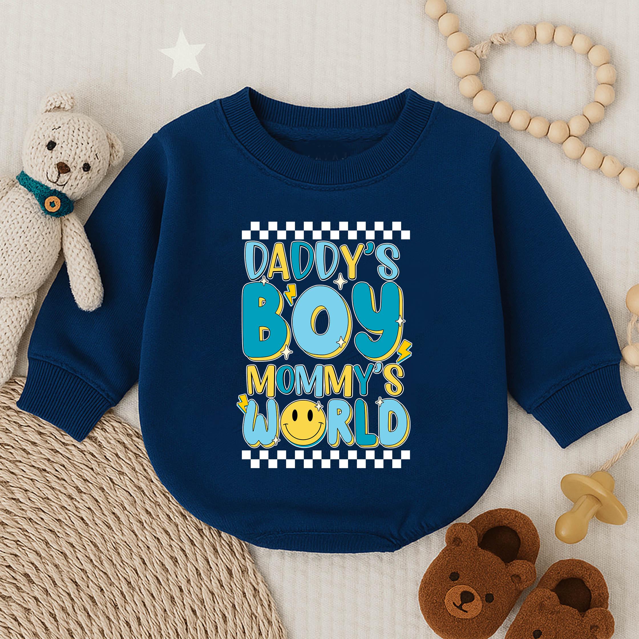 Daddy's Boy Mommy's World Bubble Romper Baby Boy First Father's Day Gift Vibrant Cotton Outfit Infant Bodysuit Fun Design