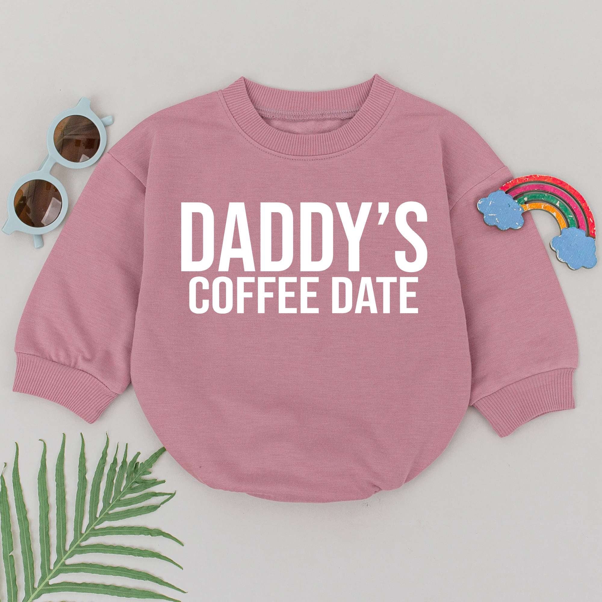 Daddy's Coffee Date Romper for Baby Girls Soft Cotton Newborn Outfit Father's Day Gift Playful Pink or White Design