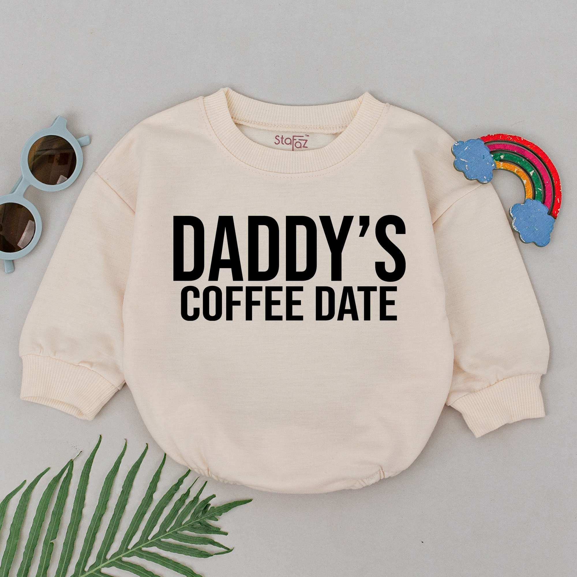 Daddy's Coffee Date Romper for Baby Girls Soft Cotton Newborn Outfit Father's Day Gift Playful Pink or White Design