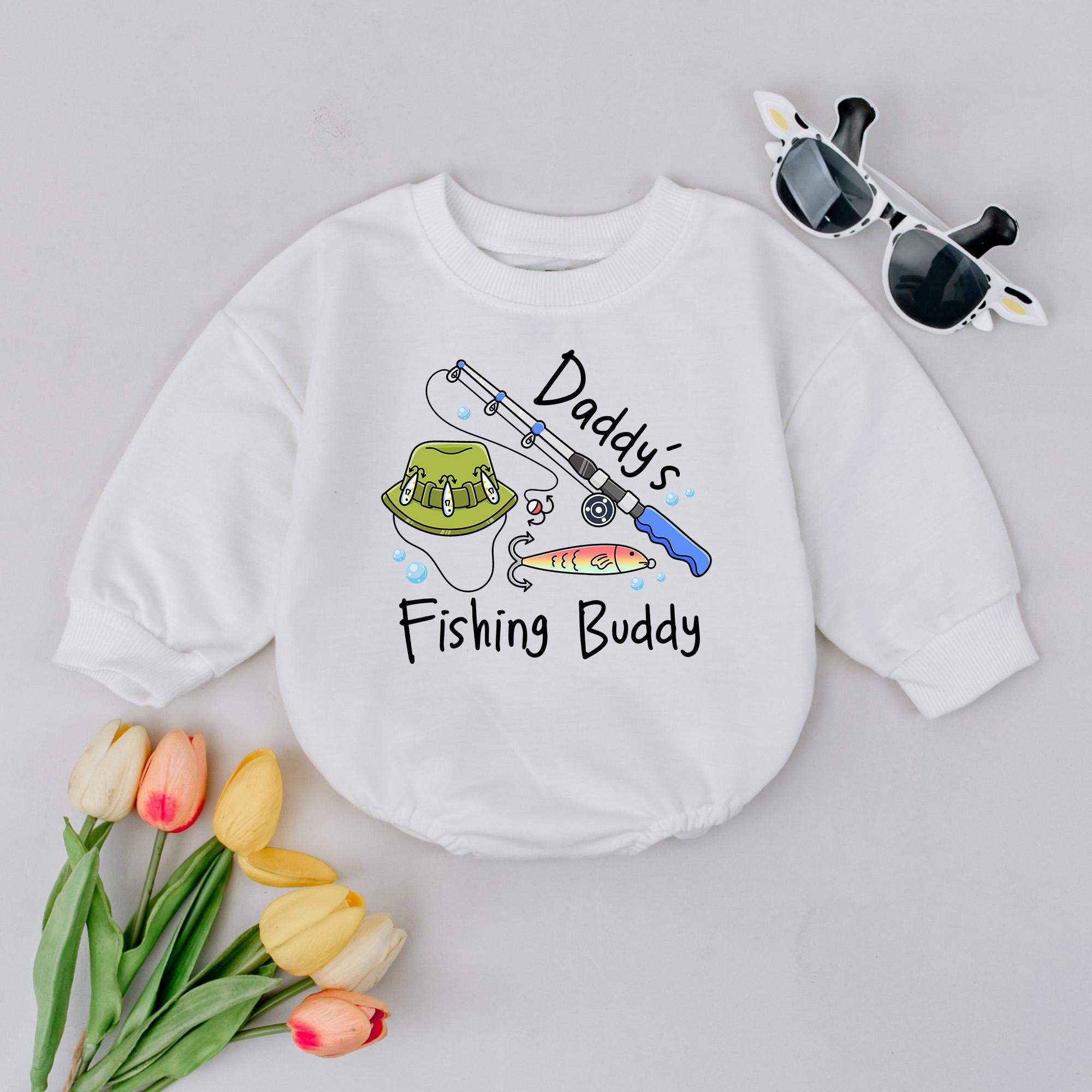 Daddy's Fishing Buddy T-shirt Romper Baby Boy First Father's Day Outfit Cute Fishing Design Comfortable New Dad Gift