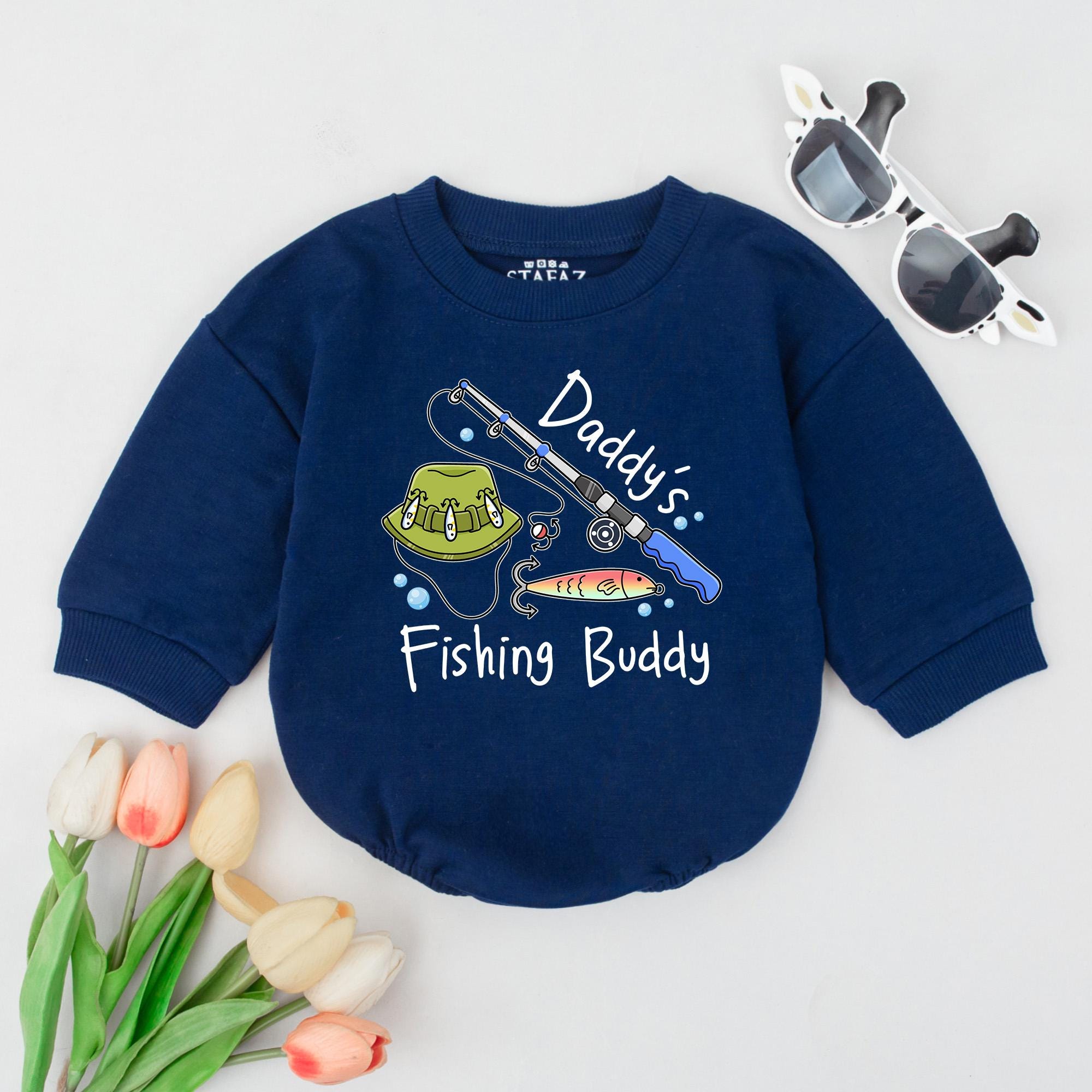 Daddy's Fishing Buddy T-shirt Romper Baby Boy First Father's Day Outfit Cute Fishing Design Comfortable New Dad Gift
