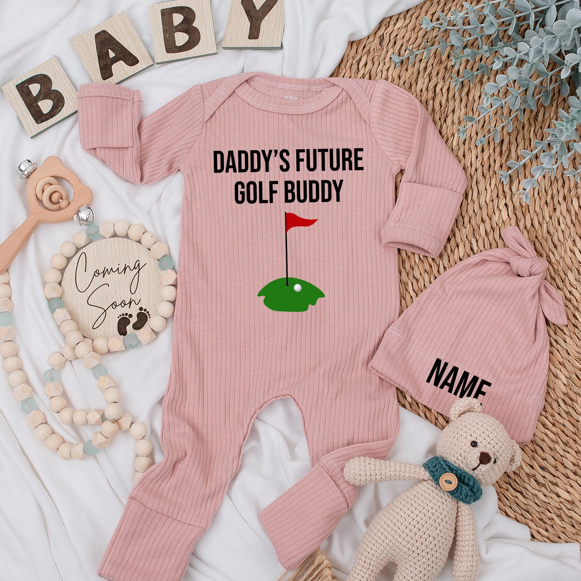 Daddy's Future Golf Buddy Baby Bodysuit Funny Gift for New Parents Soft Cotton Infant Outfit with Green Golf Course Design