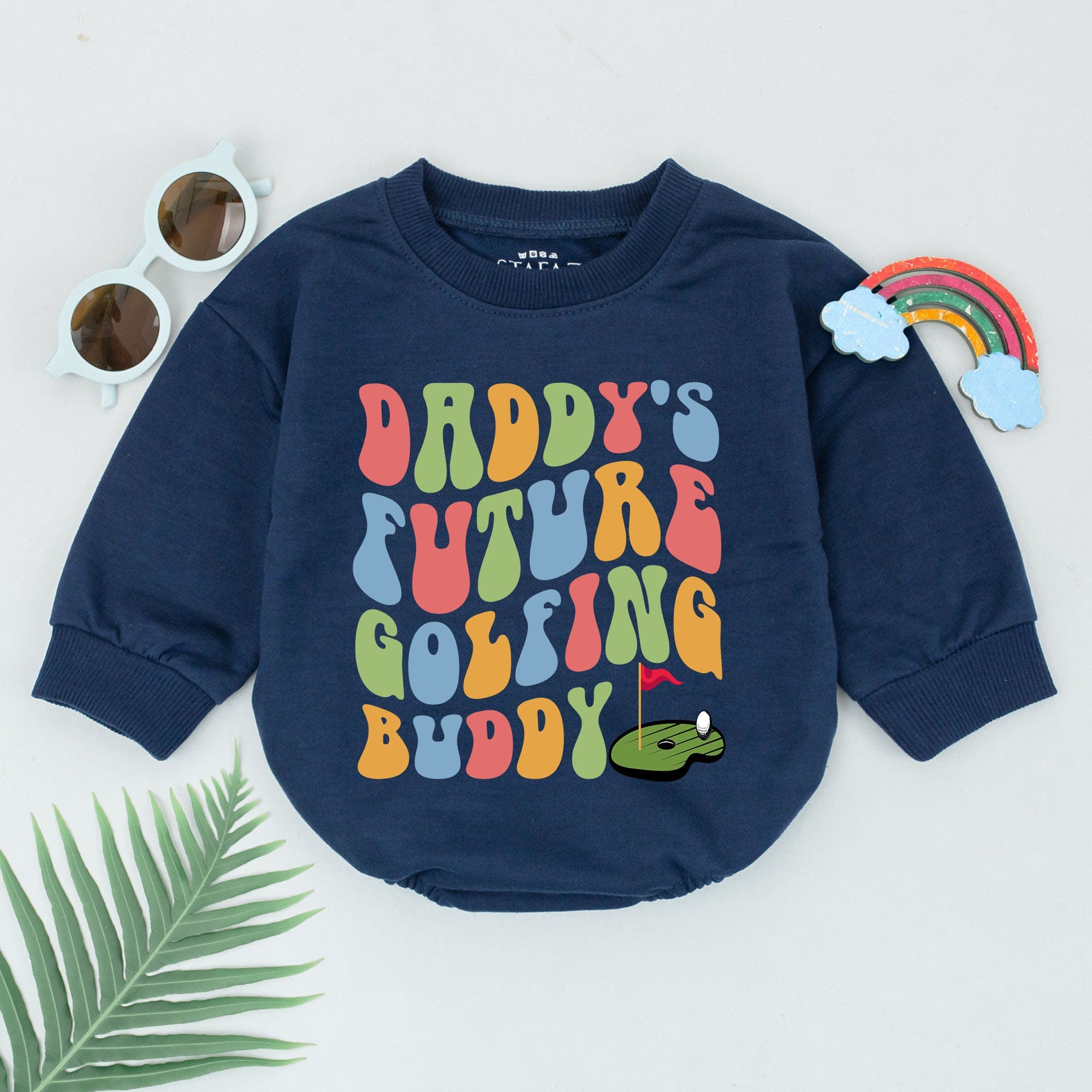 Daddy's Future Golfing Buddy Baby Romper Retro Golf Bodysuit Infant Father's Day Outfit Colorful Vintage Design Cotton Soft Gift