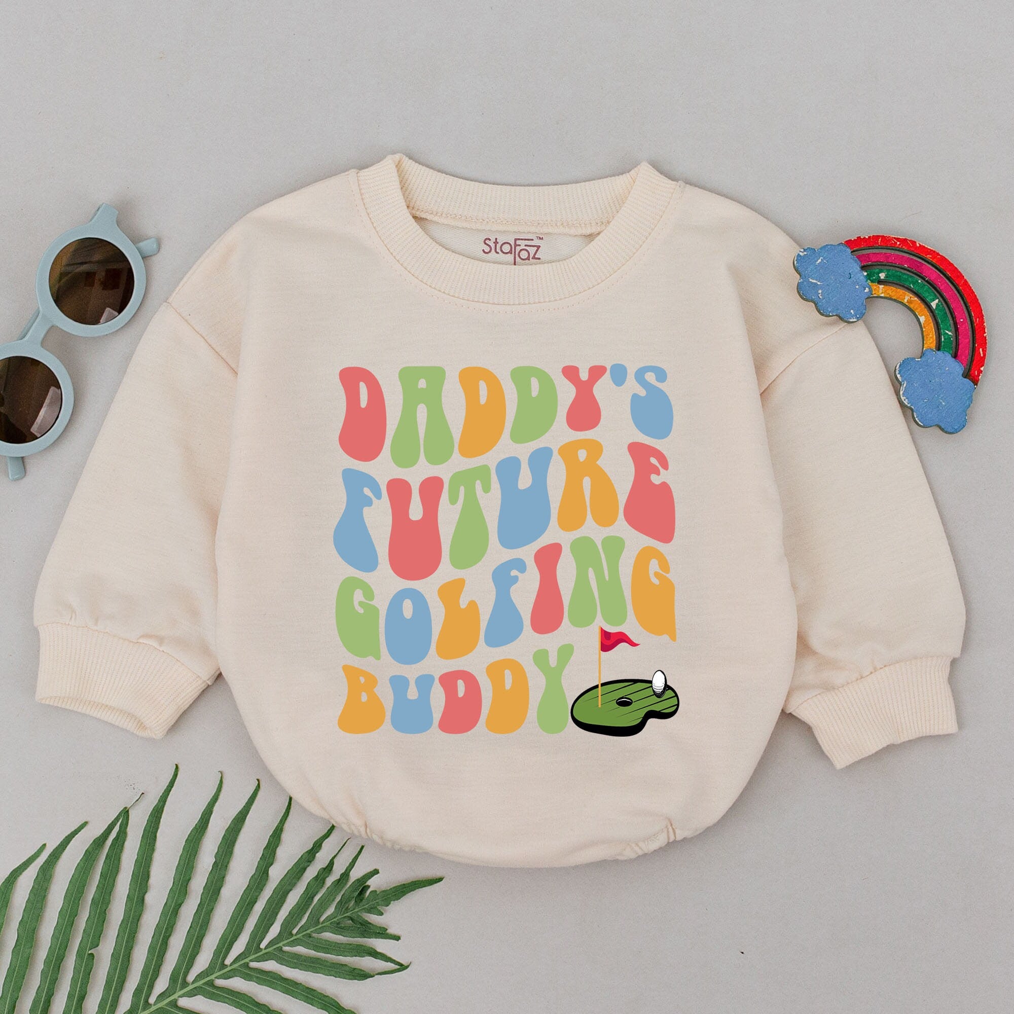 Daddy's Future Golfing Buddy Baby Romper Retro Golf Bodysuit Infant Father's Day Outfit Colorful Vintage Design Cotton Soft Gift