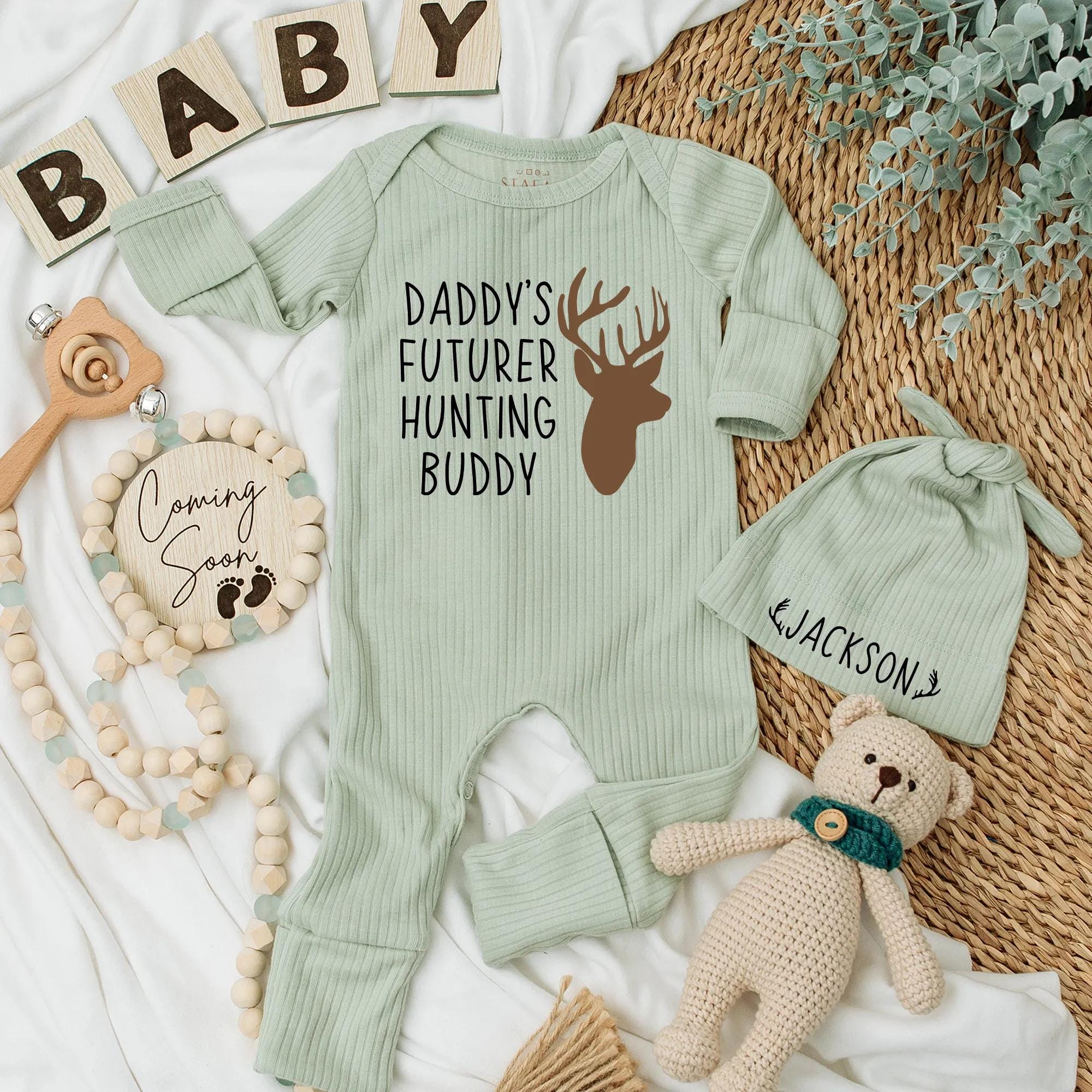Daddy's Future Hunting Buddy Baby Bodysuit Deer Design Newborn Outfit Cute Baby Shower Gift for Baby Boy New Dad Hunting Season Clothes