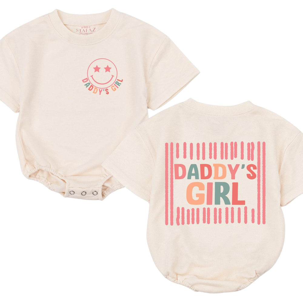 Daddy's Girl Baby Romper with Retro Stripes and Smiley Face Graphic Cute Infant Outfit for Father's Day Gift Soft Cotton Shower Clothes
