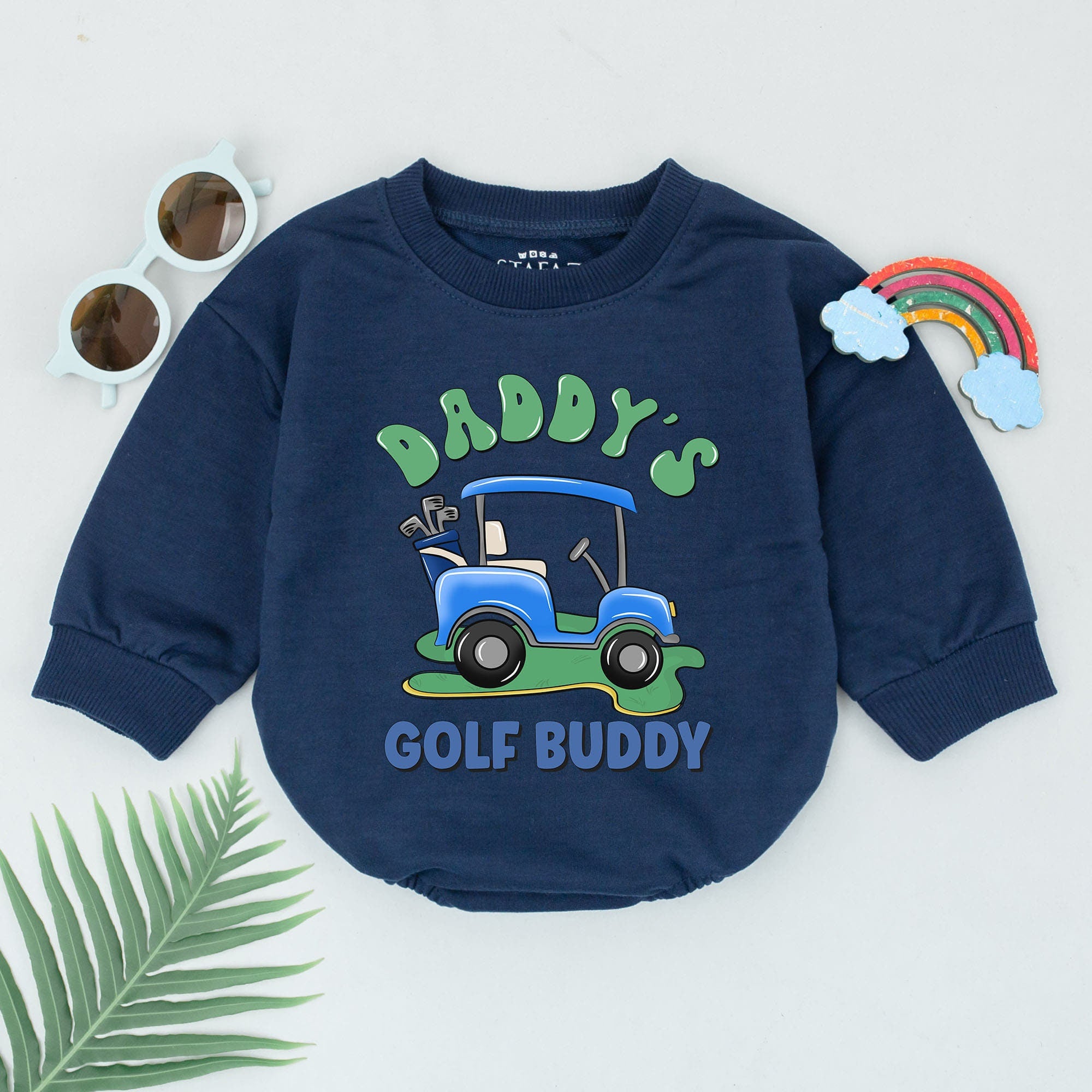 Daddy's Golf Buddy Romper Baby Boy Outfit Retro Blue Cart Design Cotton Soft Father's Day Gift Toddler Golf Lover Announcement