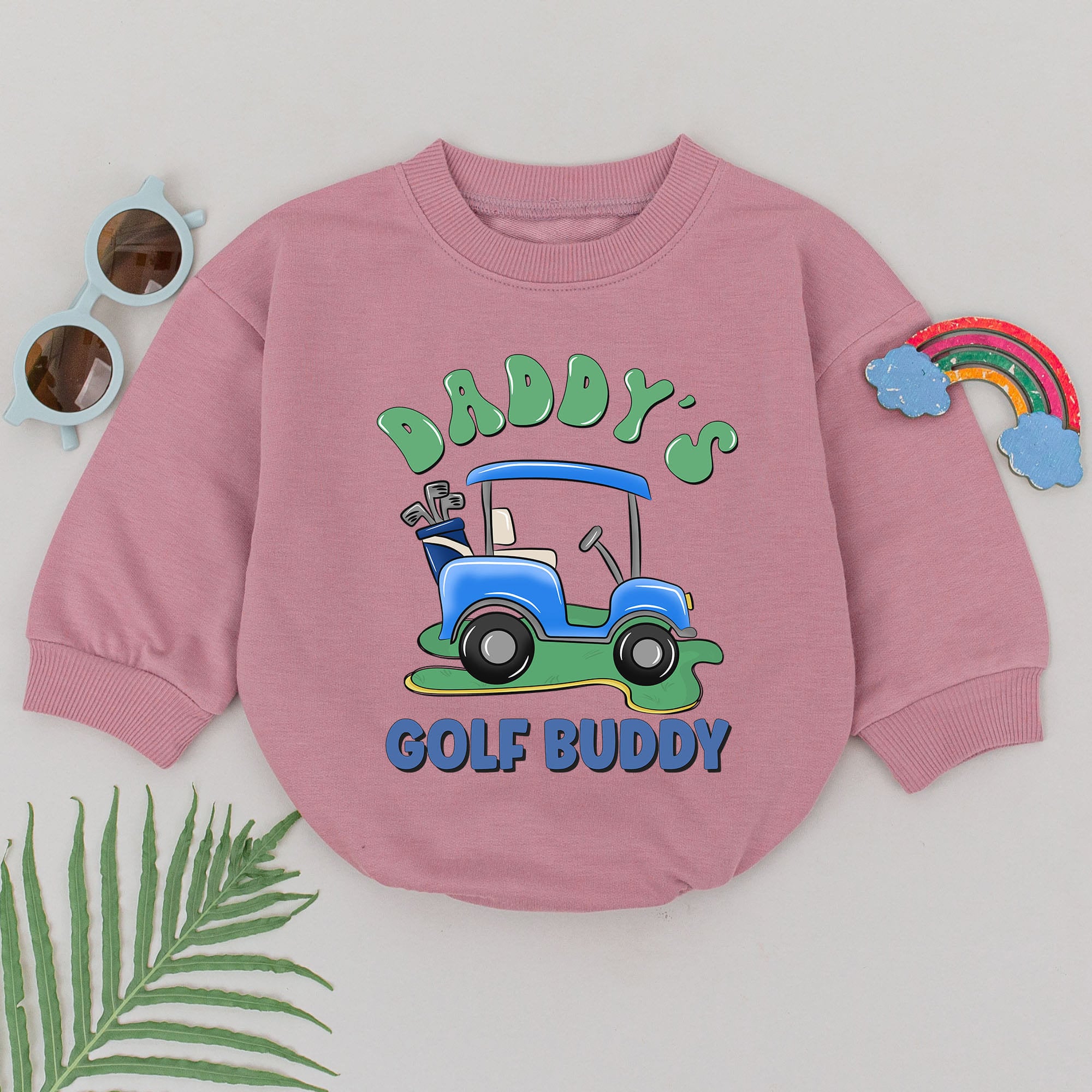 Daddy's Golf Buddy Romper Baby Boy Outfit Retro Blue Cart Design Cotton Soft Father's Day Gift Toddler Golf Lover Announcement