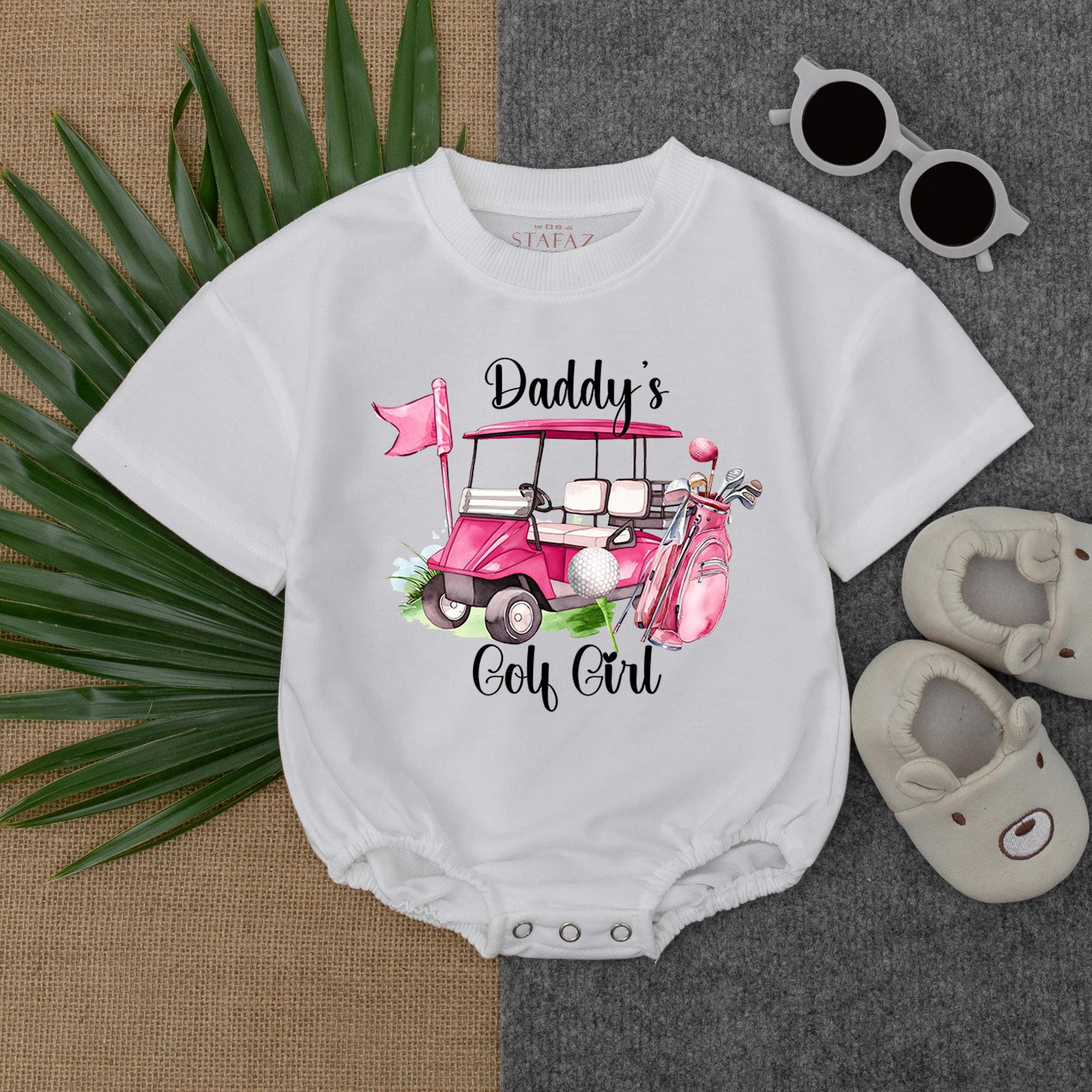 Daddy's Golf Girl Pink Cart Romper for Baby Toddler Birthday Golf Lover Gift Soft Cotton Cute Outfit