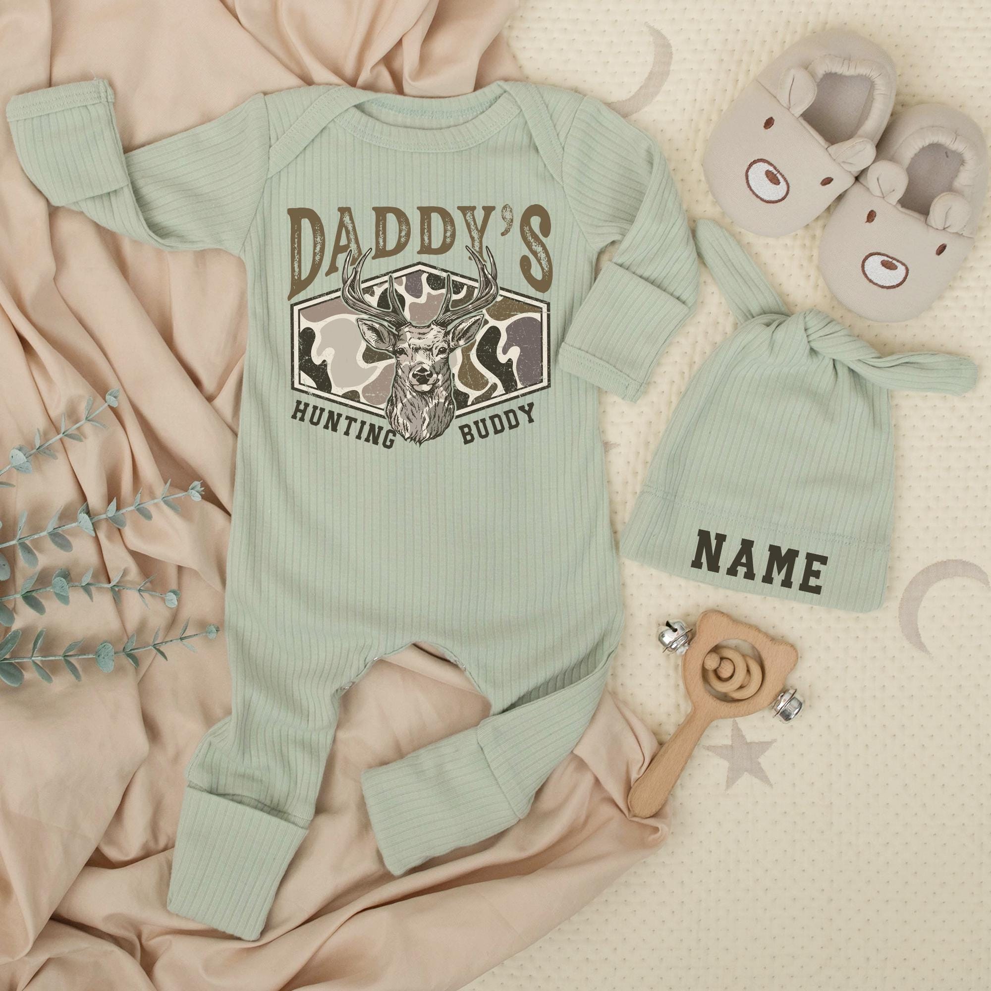 Daddy's Hunting Buddy Baby Bodysuit with Deer Camo Design, Custom Newborn Outfit, Baby Boy Clothes, Rustic New Dad Gift for Baby Shower