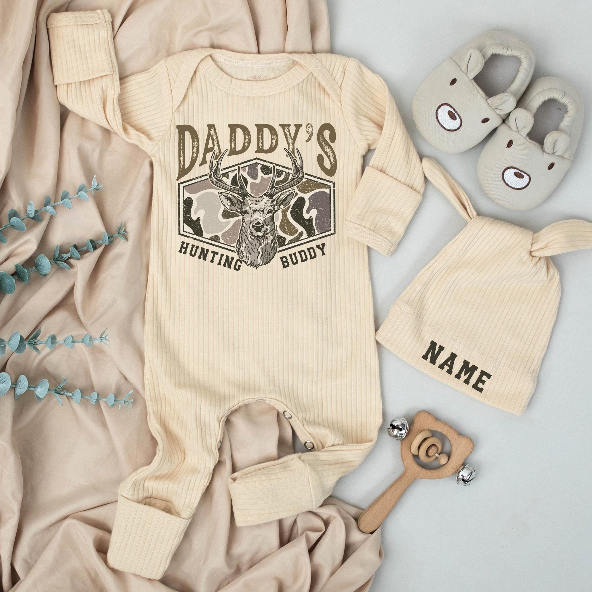 Daddy's Hunting Buddy Baby Bodysuit with Deer Camo Design, Custom Newborn Outfit, Baby Boy Clothes, Rustic New Dad Gift for Baby Shower
