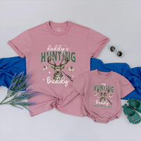 Daddy’s Hunting Buddy Baby Outfit with Deer Antlers and Rifle Design Matching Father Son Rustic Bodysuit for Hunting Dad Gift