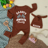 Daddy's Lil' Racing Buddy Baby Bodysuit with Custom Name Hat Vintage Race Car Romper Infant Outfit Checkered Flags Baby Shower Gift