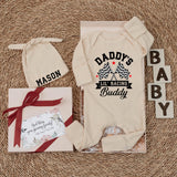 Daddy's Lil' Racing Buddy Baby Bodysuit with Custom Name Hat Vintage Race Car Romper Infant Outfit Checkered Flags Baby Shower Gift