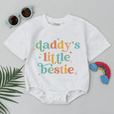 Daddy’s Little Bestie Baby Romper Retro First Father’s Day Gift Soft Cotton Outfit for Newborn Baby Girl Boy Vintage Shower Present