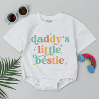 Daddy’s Little Bestie Baby Romper Retro First Father’s Day Gift Soft Cotton Outfit for Newborn Baby Girl Boy Vintage Shower Present
