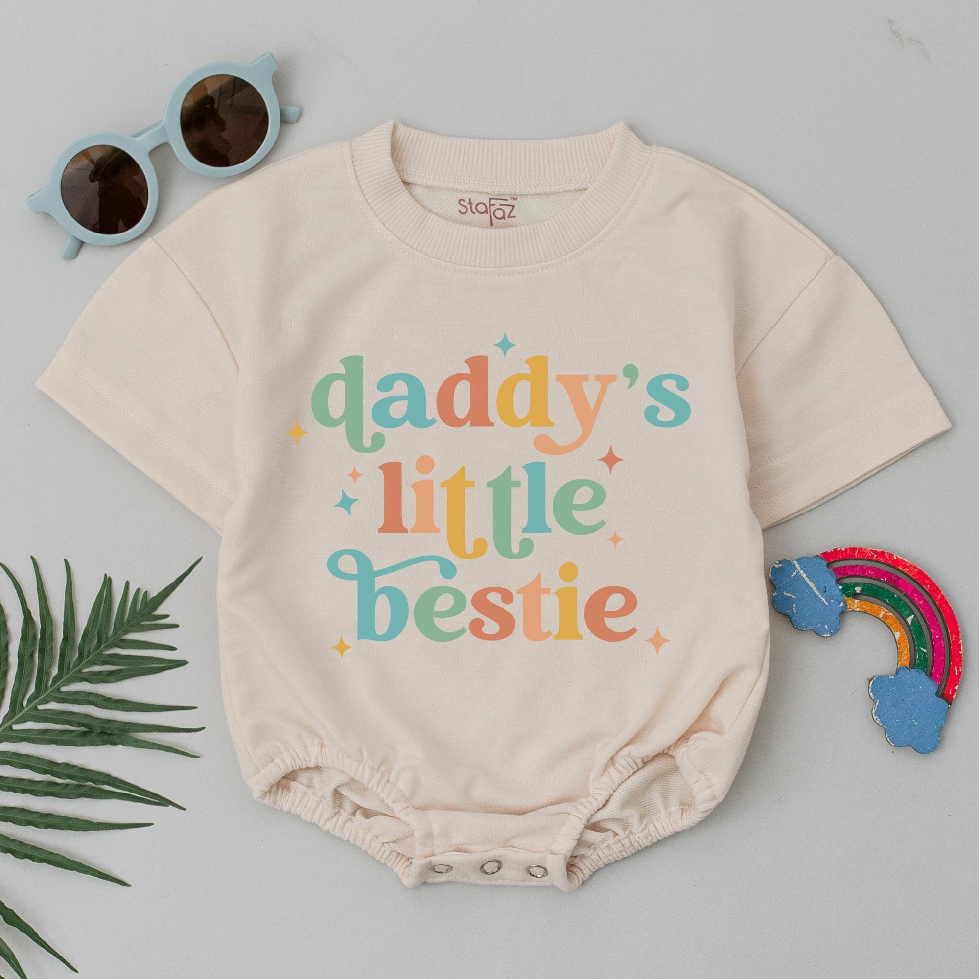 Daddy’s Little Bestie Baby Romper Retro First Father’s Day Gift Soft Cotton Outfit for Newborn Baby Girl Boy Vintage Shower Present
