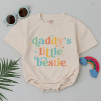 Daddy’s Little Bestie Baby Romper Retro First Father’s Day Gift Soft Cotton Outfit for Newborn Baby Girl Boy Vintage Shower Present