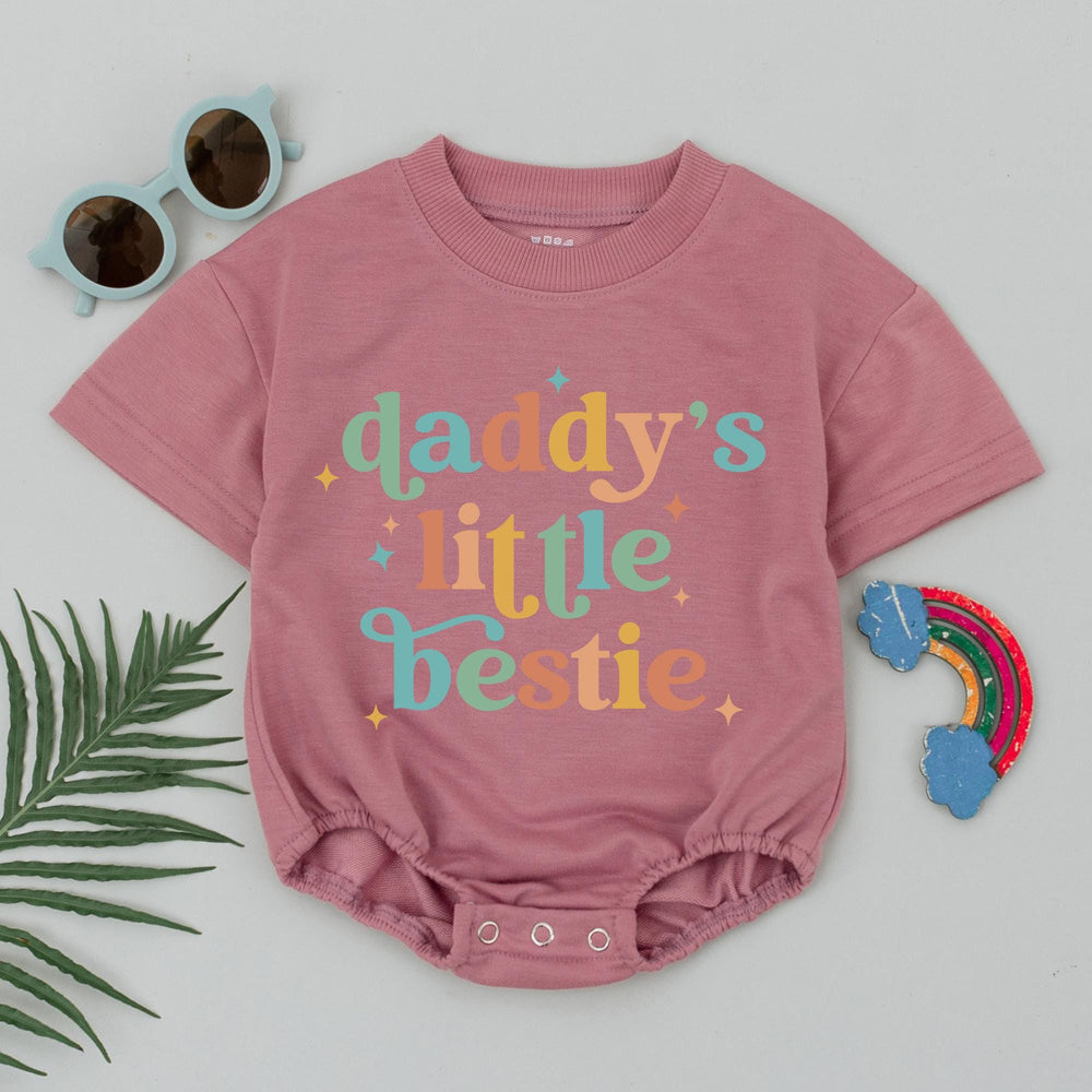 Daddy’s Little Bestie Baby Romper Retro First Father’s Day Gift Soft Cotton Outfit for Newborn Baby Girl Boy Vintage Shower Present