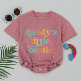Daddy’s Little Bestie Baby Romper Retro First Father’s Day Gift Soft Cotton Outfit for Newborn Baby Girl Boy Vintage Shower Present