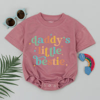Daddy’s Little Bestie Baby Romper Retro First Father’s Day Gift Soft Cotton Outfit for Newborn Baby Girl Boy Vintage Shower Present