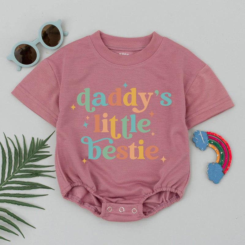 Daddy’s Little Bestie Baby Romper Retro First Father’s Day Gift Soft Cotton Outfit for Newborn Baby Girl Boy Vintage Shower Present