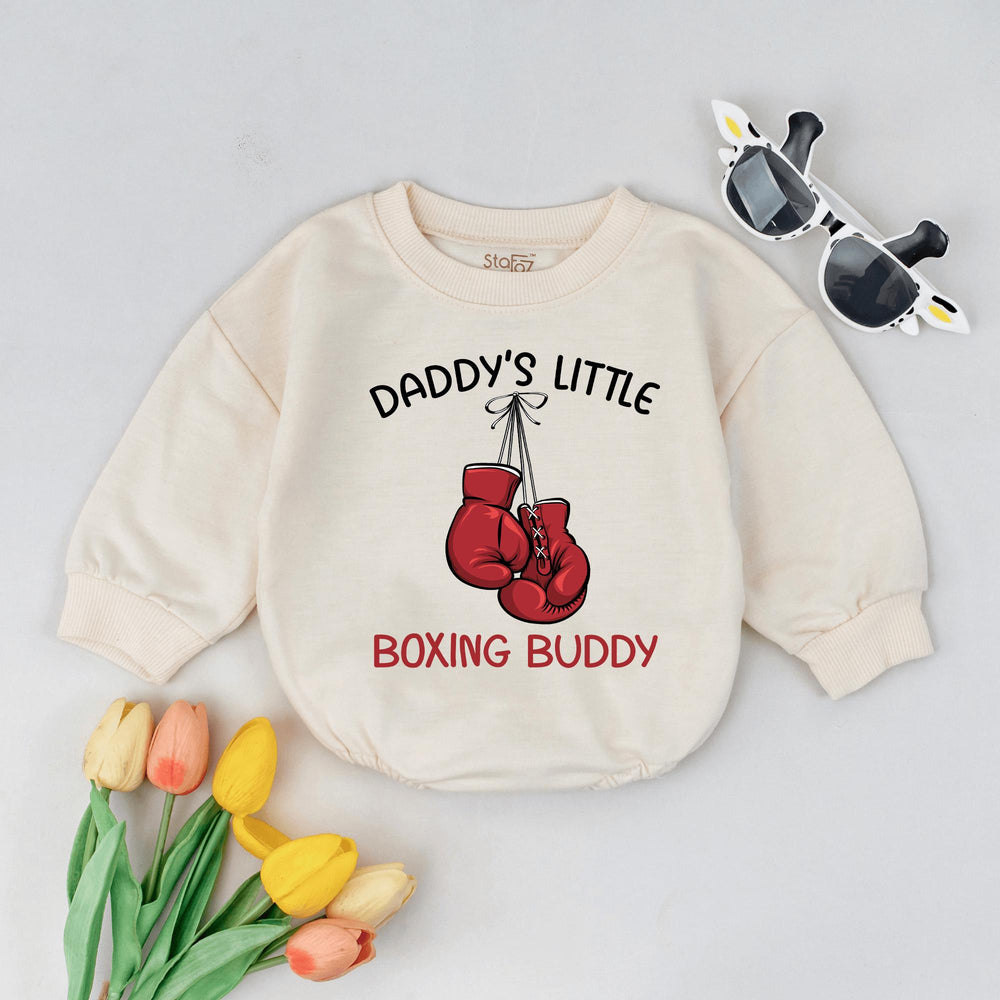 Daddy’s Little Boxing Buddy Baby Romper with Red Gloves Graphic, Funny Infant Bodysuit for Dad, Soft Cotton Outfit Father’s Day Gift