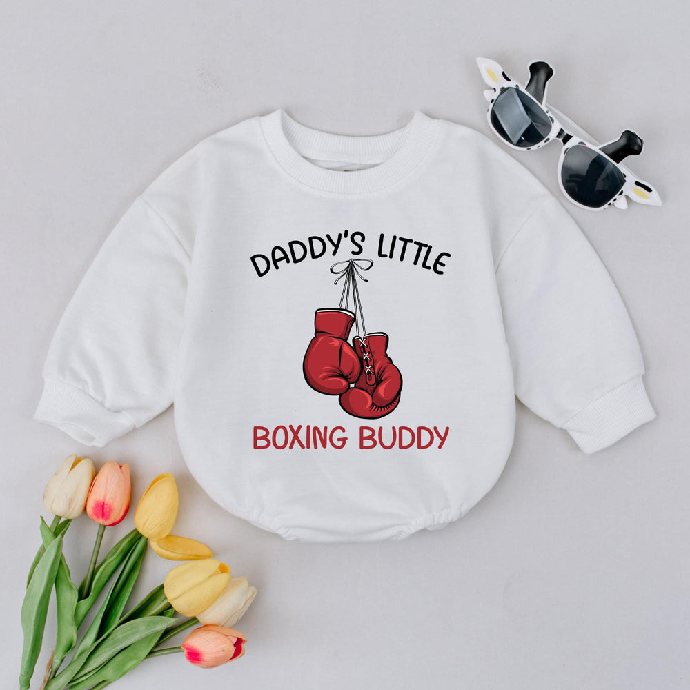 Daddy’s Little Boxing Buddy Baby Romper with Red Gloves Graphic, Funny Infant Bodysuit for Dad, Soft Cotton Outfit Father’s Day Gift