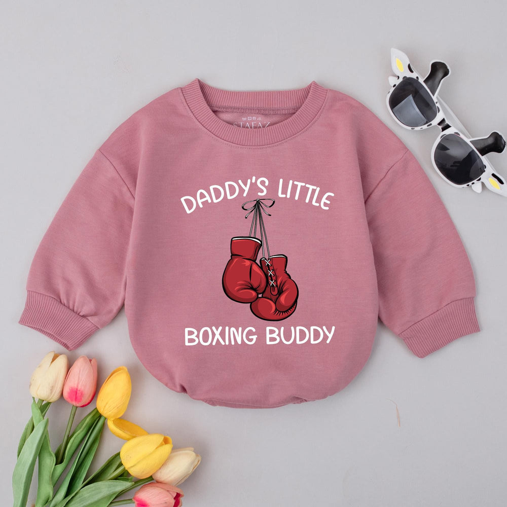 Daddy’s Little Boxing Buddy Baby Romper with Red Gloves Graphic, Funny Infant Bodysuit for Dad, Soft Cotton Outfit Father’s Day Gift