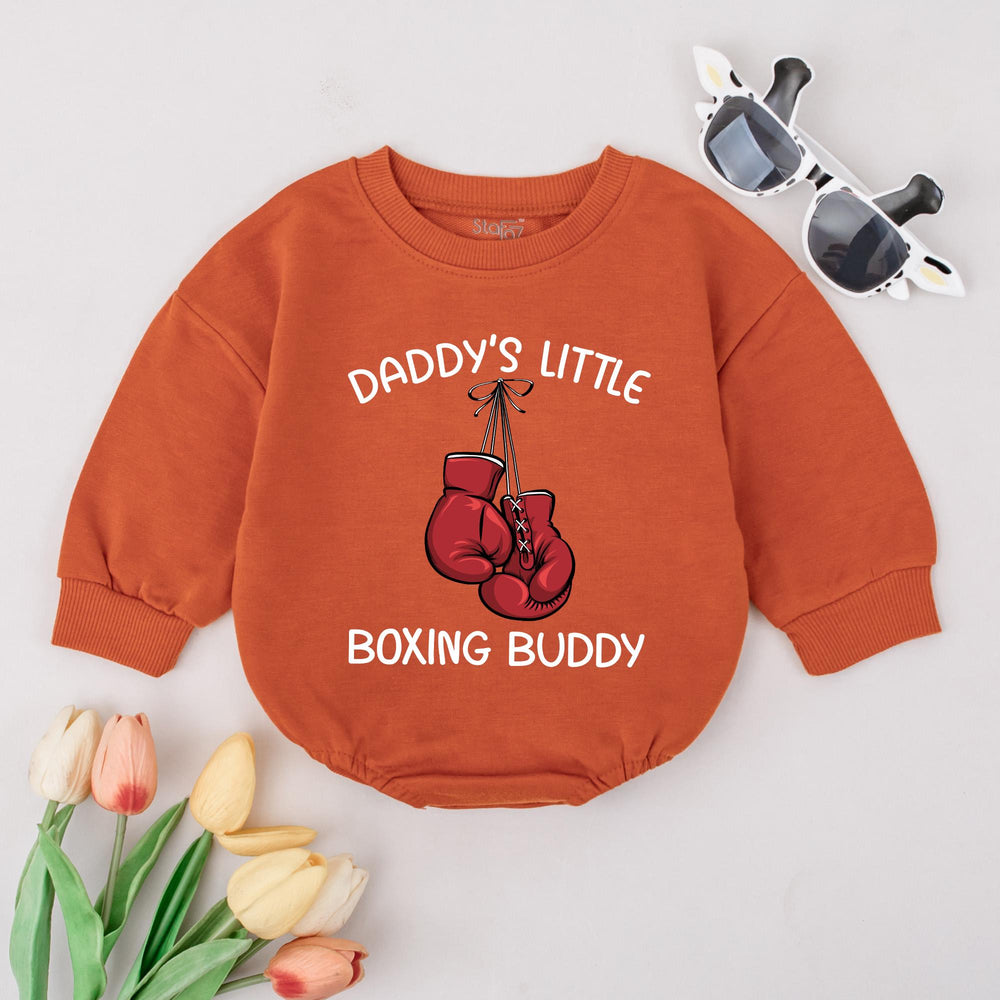 Daddy’s Little Boxing Buddy Baby Romper with Red Gloves Graphic, Funny Infant Bodysuit for Dad, Soft Cotton Outfit Father’s Day Gift