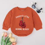 Daddy’s Little Boxing Buddy Baby Romper with Red Gloves Graphic, Funny Infant Bodysuit for Dad, Soft Cotton Outfit Father’s Day Gift