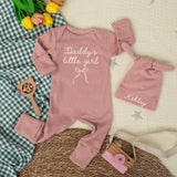Daddy's Little Girl Baby Bodysuit and Hat Personalized with Ashley Pink Bow Design Infant Girl Outfit Sweet Newborn Gift for Baby Shower