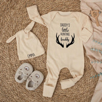 Daddy's Little Hunting Buddy Baby Bodysuit with Custom Name Hat, Newborn Hunting Outfit Boy Girl, Rustic Deer Antlers Baby Clothes Gift