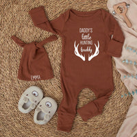 Daddy's Little Hunting Buddy Baby Bodysuit with Custom Name Hat, Newborn Hunting Outfit Boy Girl, Rustic Deer Antlers Baby Clothes Gift