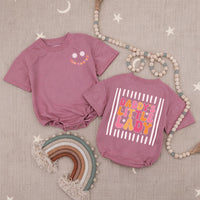 Daddy's Little Lady Retro Romper with Smiley Face Baby Girl Outfit 70s-Inspired Infant Clothes Soft Cotton Pink Orange Toddler Gift