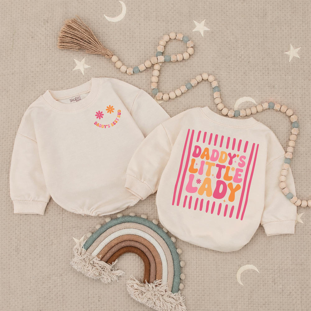 Daddy's Little Lady Retro Romper with Smiley Face Baby Girl Outfit 70s-Inspired Infant Clothes Soft Cotton Pink Orange Toddler Gift